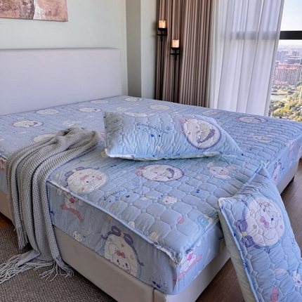 兜米家居 2024新款云朵水洗纱夹棉单品床笠 蓝桂狗