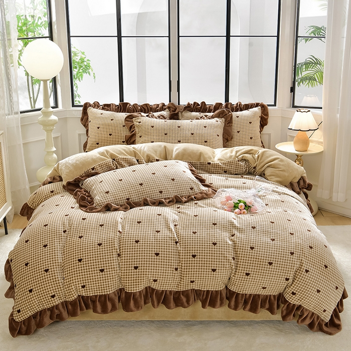 91家纺网 家纺一手货源 找家纺 妮恒美 2024新款韩版牛奶绒四件套 爱的悦动