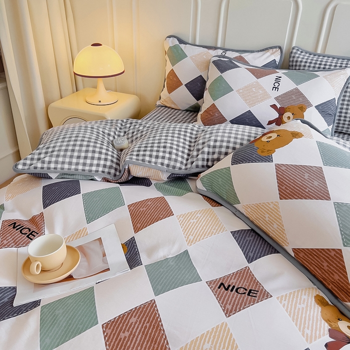 91家纺网 家纺一手货源 找家纺 2024新款全棉加牛奶绒四件套单被套系列-四件套 幸运熊