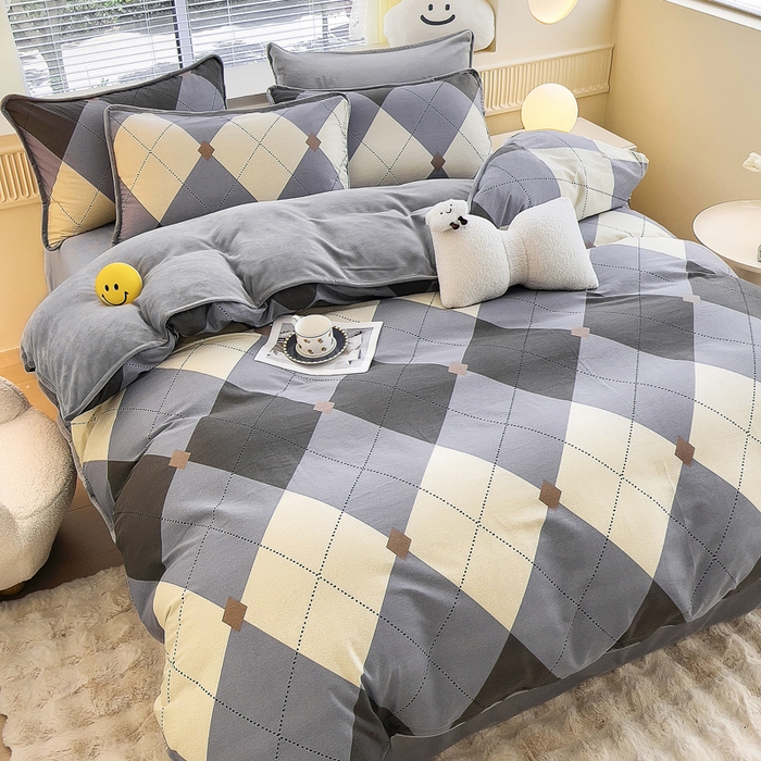 91家纺网 家纺一手货源 找家纺 2024新款全棉加牛奶绒四件套单被套系列-四件套 菲拉格