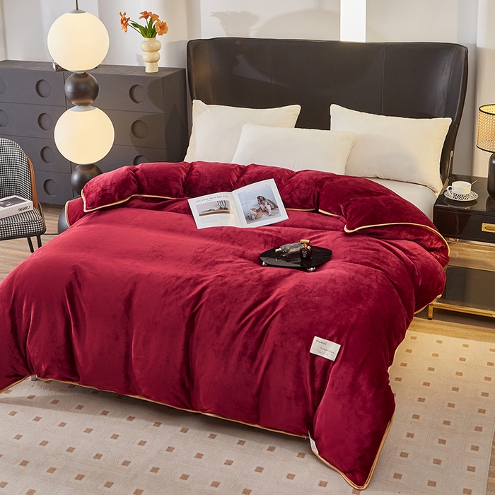 91家纺网 家纺一手货源 找家纺 绣女坊 2024新款牛奶绒220克-单被套 单被套-酒红色