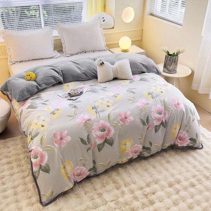 91家纺网 家纺一手货源 找家纺 2024新款全棉加牛奶绒四件套单被套系列-单被套 静谧花园