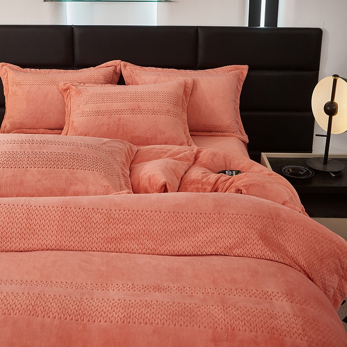 91家纺网 家纺一手货源 找家纺 绣女坊 2024新款雕花绒-大麦四件套 大麦-桔色