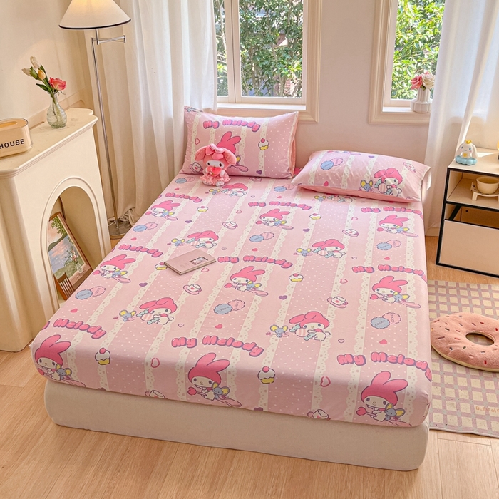 91家纺网 家纺一手货源 找家纺 博雅 2024新款三丽鸥卡通系列全棉印花床笠 魔法美乐蒂