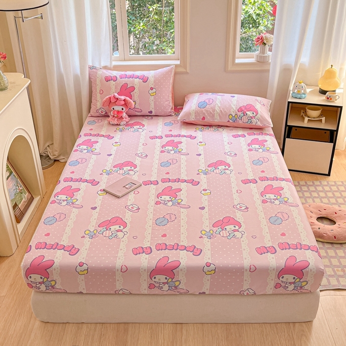 91家纺网 家纺一手货源 找家纺 博雅 2024新款三丽鸥卡通系列全棉印花床笠 魔法美乐蒂