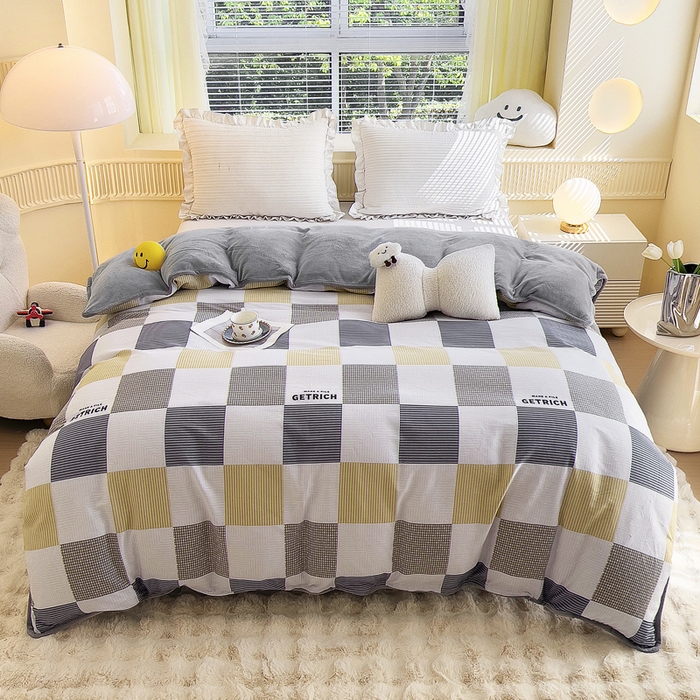 91家纺网 家纺一手货源 找家纺 2024新款全棉加牛奶绒四件套单被套系列-单被套 塞纳风尚