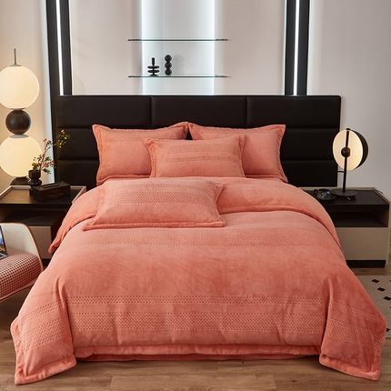 绣女坊 2024新款雕花绒-大麦四件套 大麦-桔色