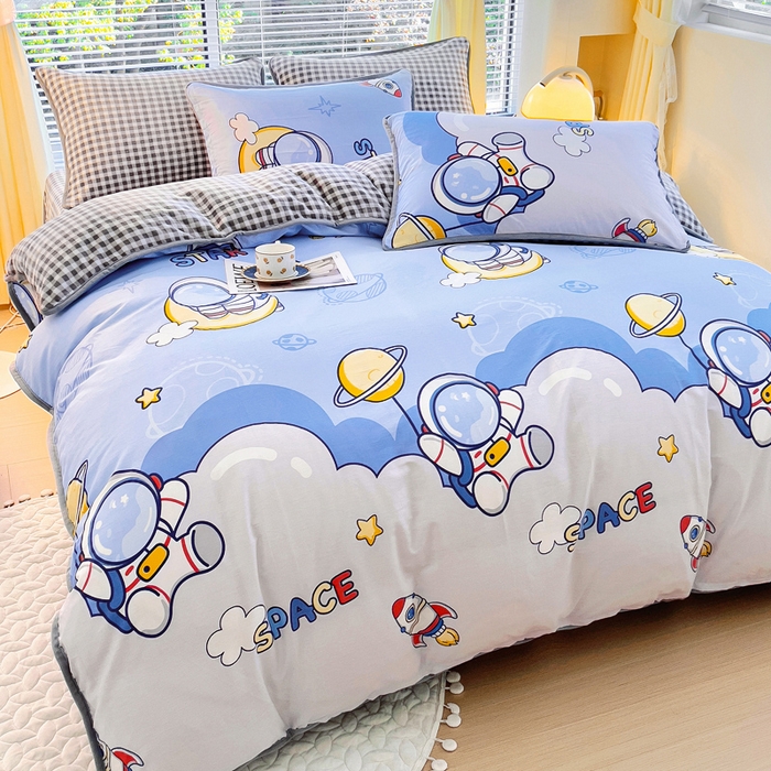 91家纺网 家纺一手货源 找家纺 2024新款全棉加牛奶绒四件套单被套系列-四件套 漫步太空