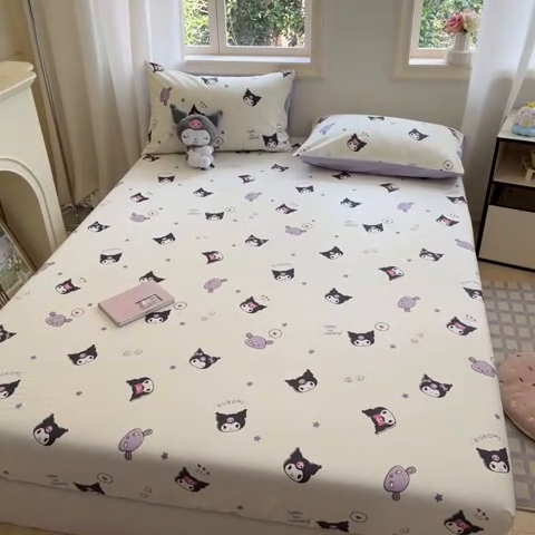 91家纺网 家纺一手货源 找家纺 博雅 2024新款三丽鸥卡通系列全棉印花床笠 星星库洛米