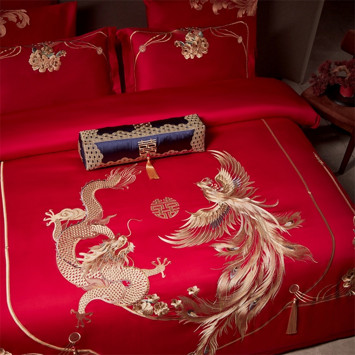 91家纺网 家纺一手货源 找家纺 宏羽纺家纺 2024新款13372纯棉婚庆套件系列 龙凤奇缘