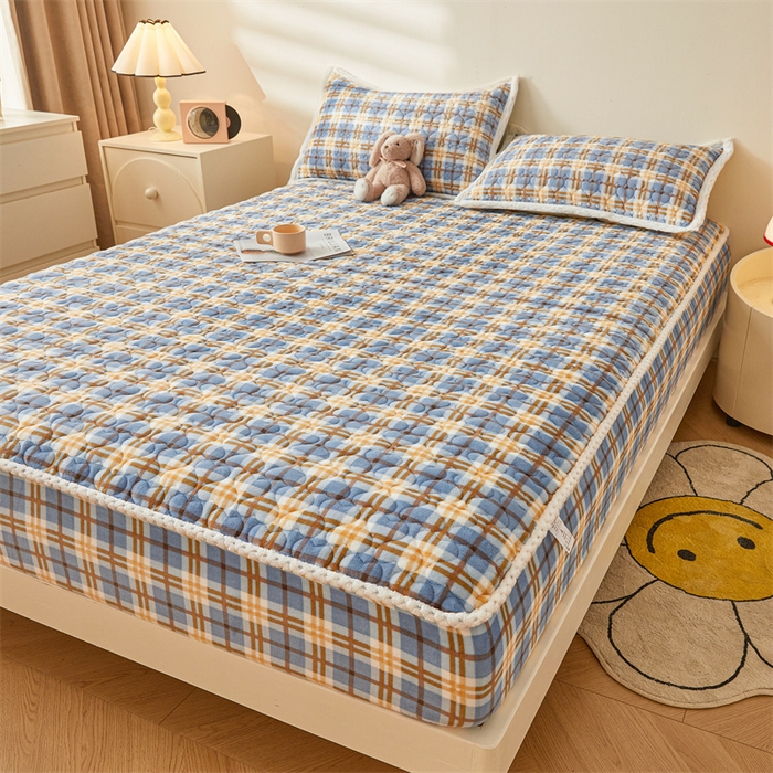 91家纺网 家纺一手货源 找家纺 兄弟坊 2024新款牛奶绒印花床护垫床笠 床垫保护套 悠闲格调-床笠款