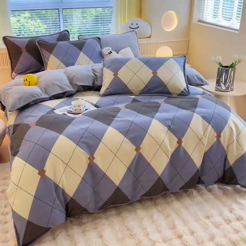 91家纺网 家纺一手货源 找家纺 2024新款全棉加牛奶绒四件套单被套系列-四件套 菲拉格