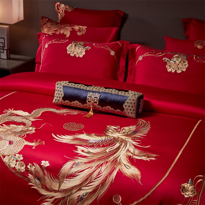 91家纺网 家纺一手货源 找家纺 宏羽纺家纺 2024新款13372纯棉婚庆套件系列 龙凤奇缘