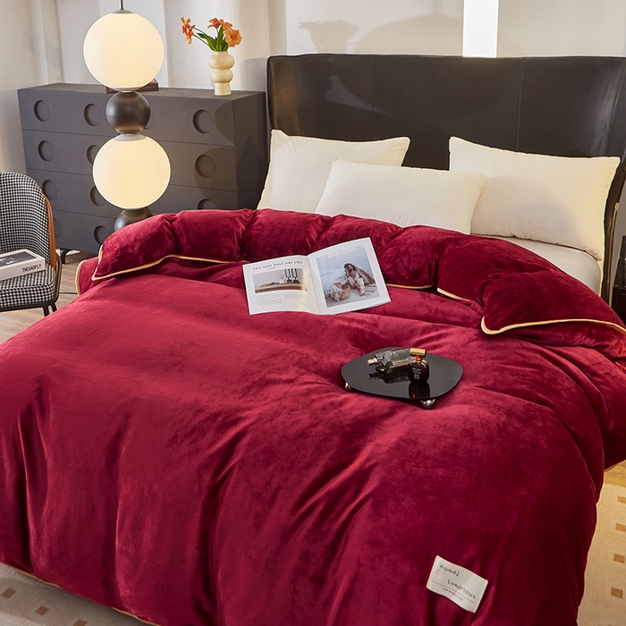 91家纺网 家纺一手货源 找家纺 绣女坊 2024新款牛奶绒220克-单被套 单被套-酒红色