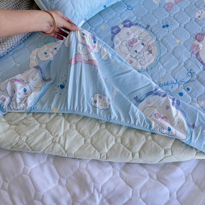 91家纺网 家纺一手货源 找家纺 兜米家居 2024新款云朵水洗纱夹棉单品床笠 蓝桂狗