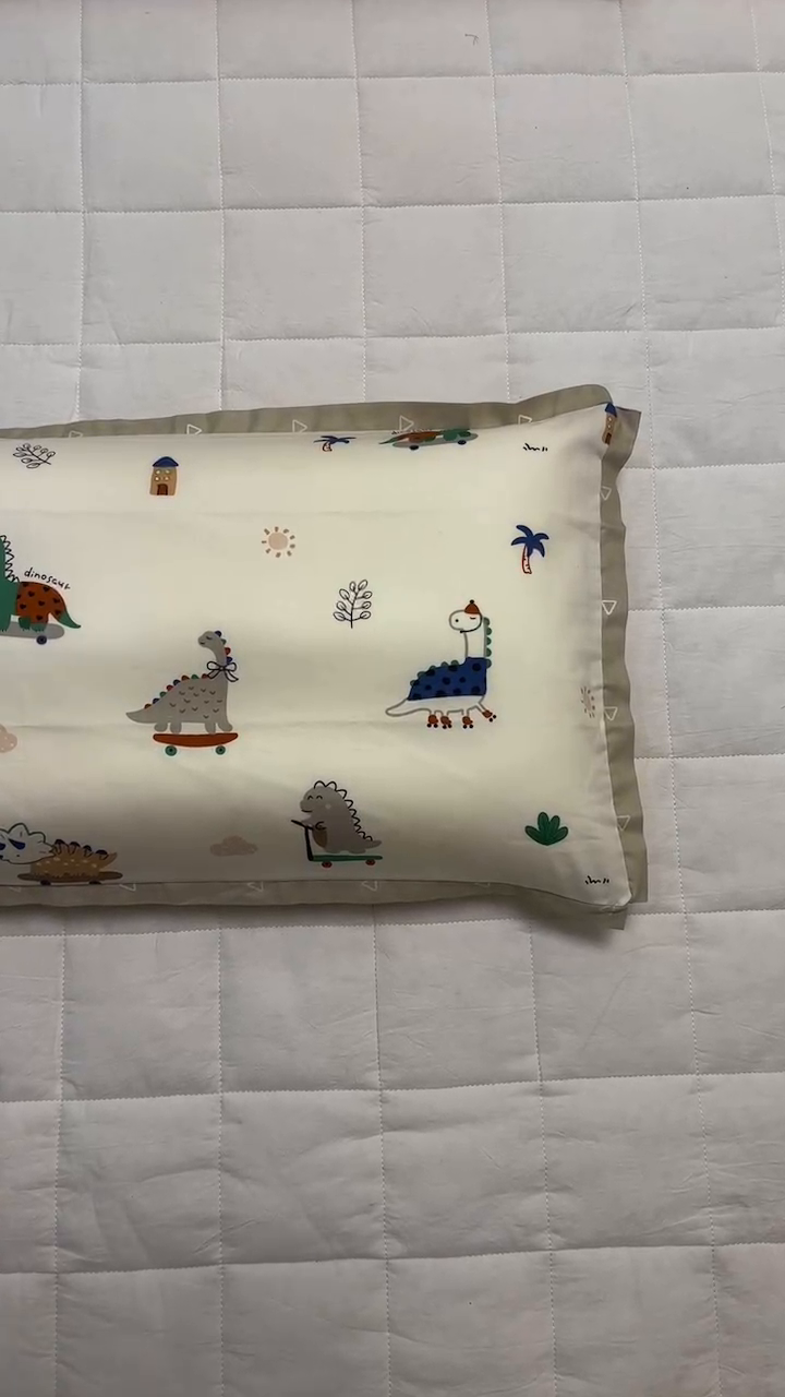 91家纺网 家纺一手货源 找家纺 2024新款A类133x72铂金全棉枕套枕头枕芯七彩童年系列 枕套+枕芯-实拍图 恐龙印记