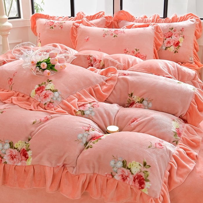 91家纺网 家纺一手货源 找家纺 妮恒美 2024新款韩版牛奶绒四件套 淡香伊人