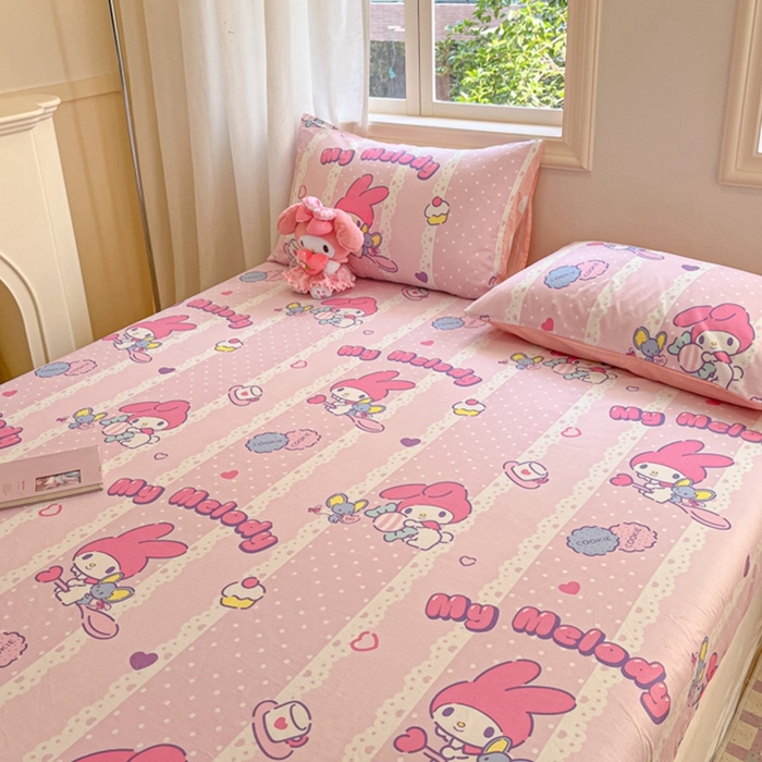 91家纺网 家纺一手货源 找家纺 博雅 2024新款三丽鸥卡通系列全棉印花床笠 魔法美乐蒂