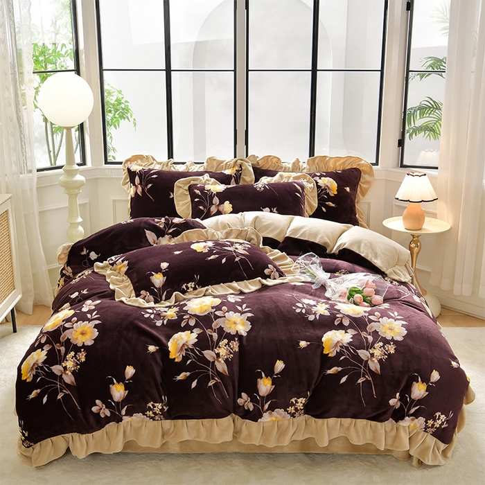 91家纺网 家纺一手货源 找家纺 妮恒美 2024新款韩版牛奶绒四件套 花韵