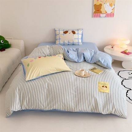 珺柔家纺 2024新款全棉40支贴画数码印花枕套四件套 奔跑狗狗