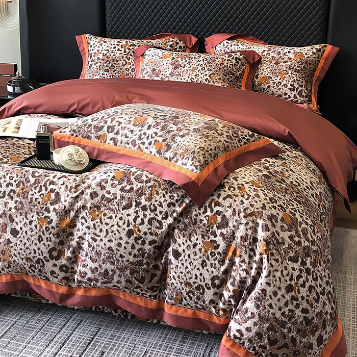 91家纺网 家纺一手货源 找家纺 东方名伶 2024新款50S全棉数码印花长绒棉四件套豹纹