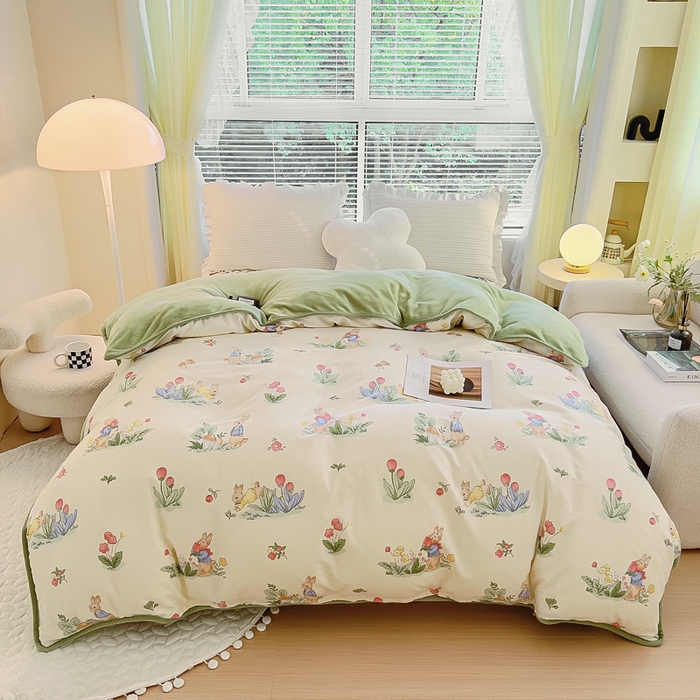 91家纺网 家纺一手货源 找家纺 2024新款全棉加牛奶绒四件套单被套系列-单被套 蘑菇屋