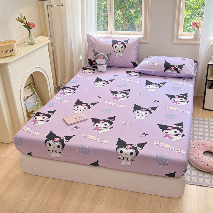 91家纺网 家纺一手货源 找家纺 博雅 2024新款三丽鸥卡通系列全棉印花床笠 可爱库洛米