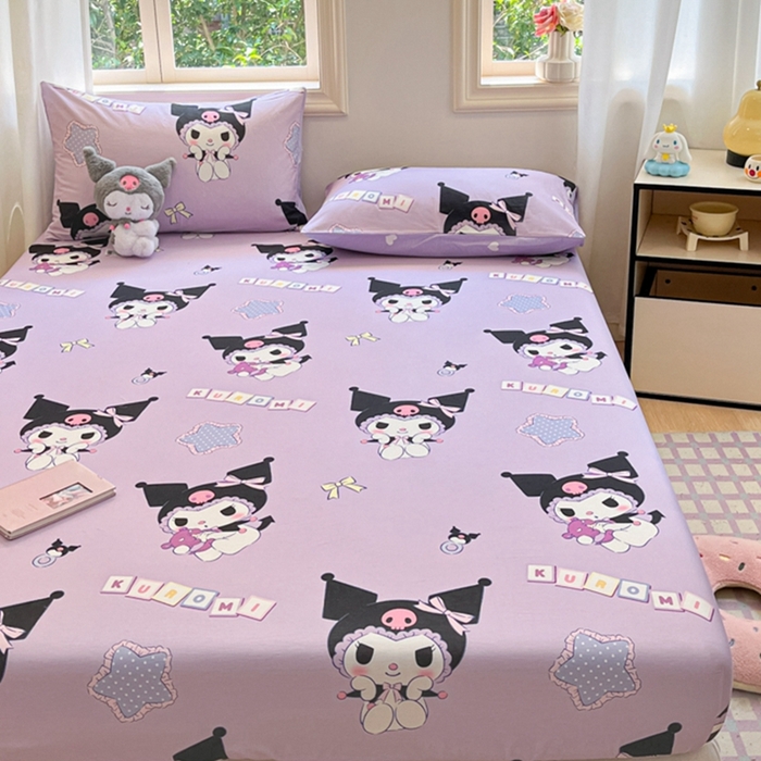 91家纺网 家纺一手货源 找家纺 博雅 2024新款三丽鸥卡通系列全棉印花床笠 可爱库洛米