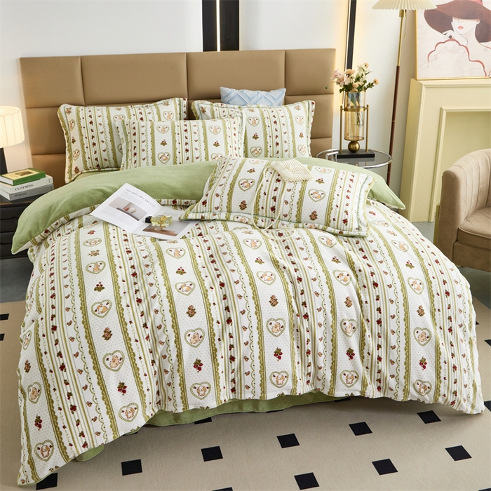 91家纺网 家纺一手货源 找家纺 优姿家纺 2025新款加厚全消光牛奶绒印花四件套 田园印象