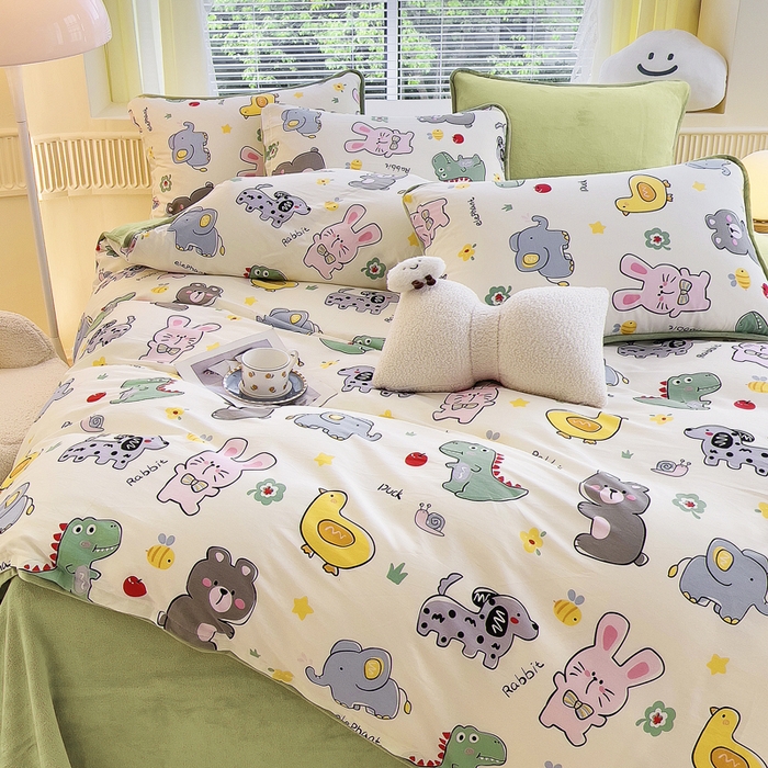 91家纺网 家纺一手货源 找家纺 2024新款全棉加牛奶绒四件套单被套系列-四件套 奇妙农场