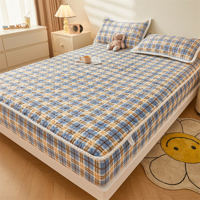 91家纺网 家纺一手货源 找家纺 兄弟坊 2024新款牛奶绒印花床护垫床笠 床垫保护套 悠闲格调-床笠款