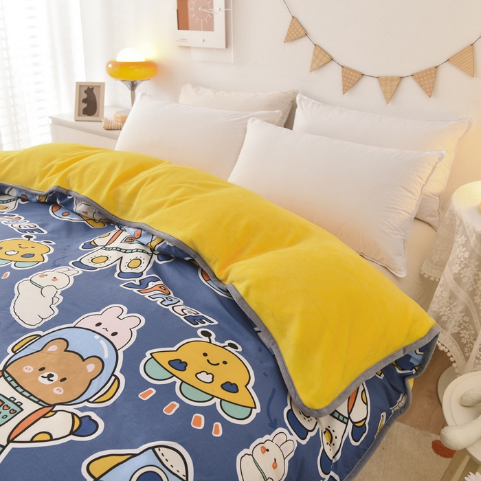 91家纺网 家纺一手货源 找家纺 2024新款全棉加牛奶绒四件套单被套系列-单被套 太空熊