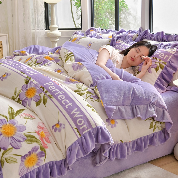 91家纺网 家纺一手货源 找家纺 妮恒美 2024新款韩版牛奶绒四件套 芳草集