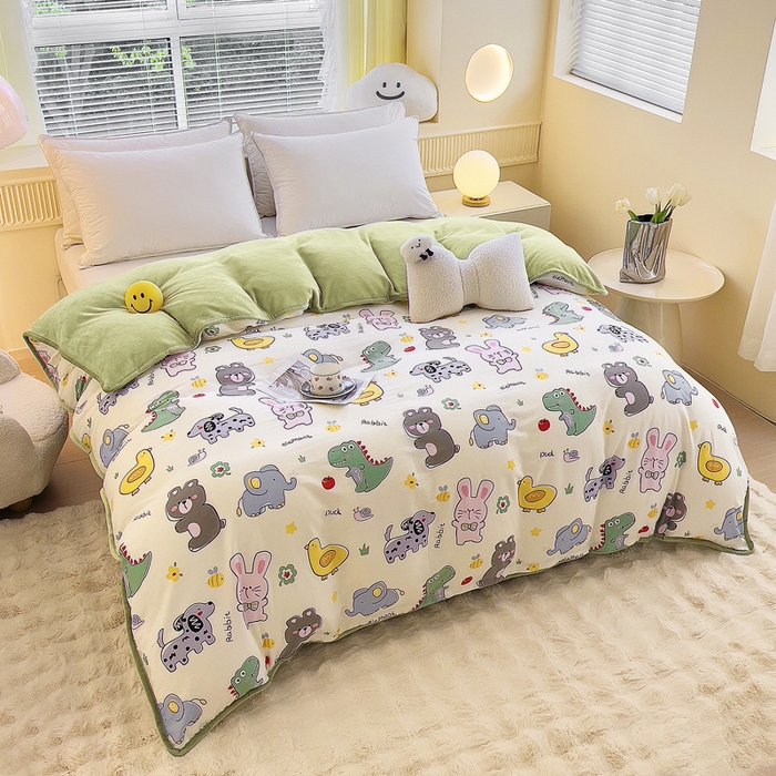 91家纺网 家纺一手货源 找家纺 2024新款全棉加牛奶绒四件套单被套系列-单被套 奇妙农场