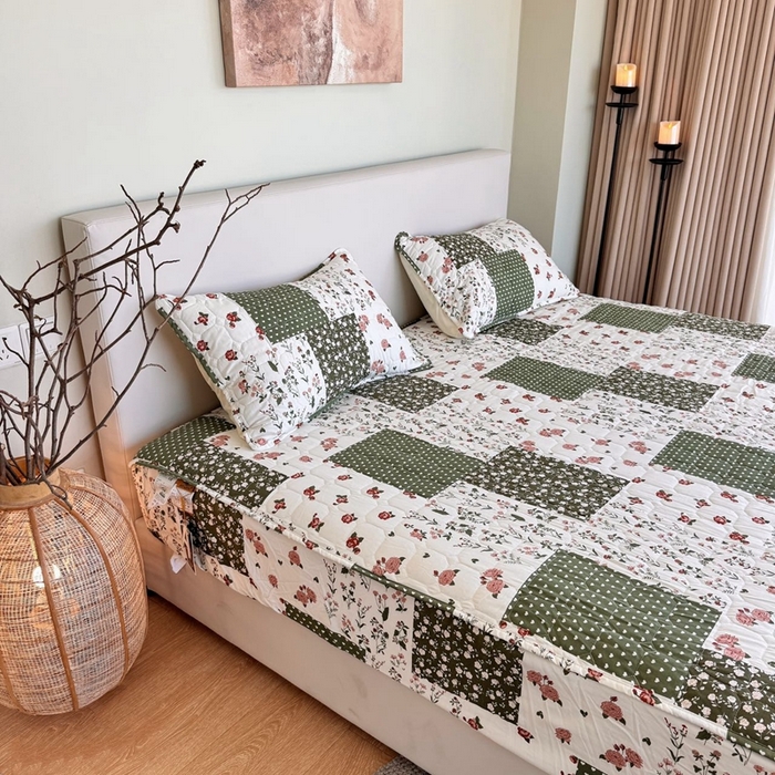 91家纺网 家纺一手货源 找家纺 兜米家居 2024新款云朵水洗纱夹棉单品床笠 拼图碎花