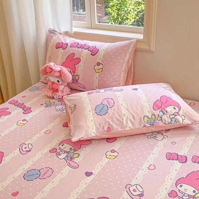 91家纺网 家纺一手货源 找家纺 博雅 2024新款三丽鸥卡通系列全棉印花床笠 魔法美乐蒂