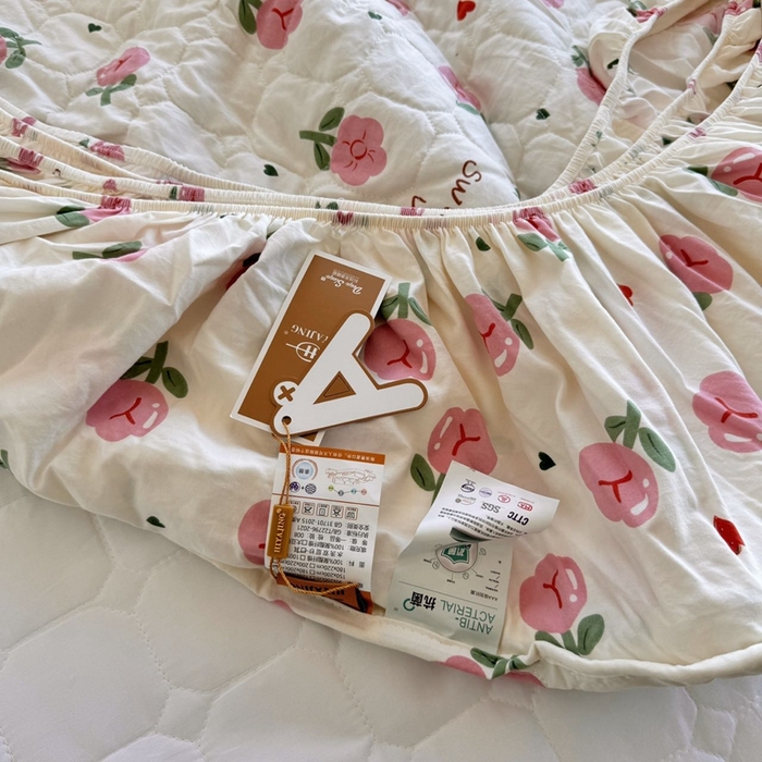 91家纺网 家纺一手货源 找家纺 兜米家居 2024新款云朵水洗纱夹棉单品床笠 郁金香