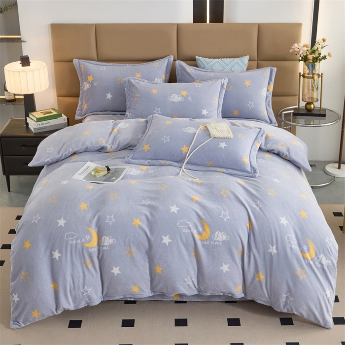 91家纺网 家纺一手货源 找家纺 优姿家纺 2025新款加厚全消光牛奶绒印花四件套 星空