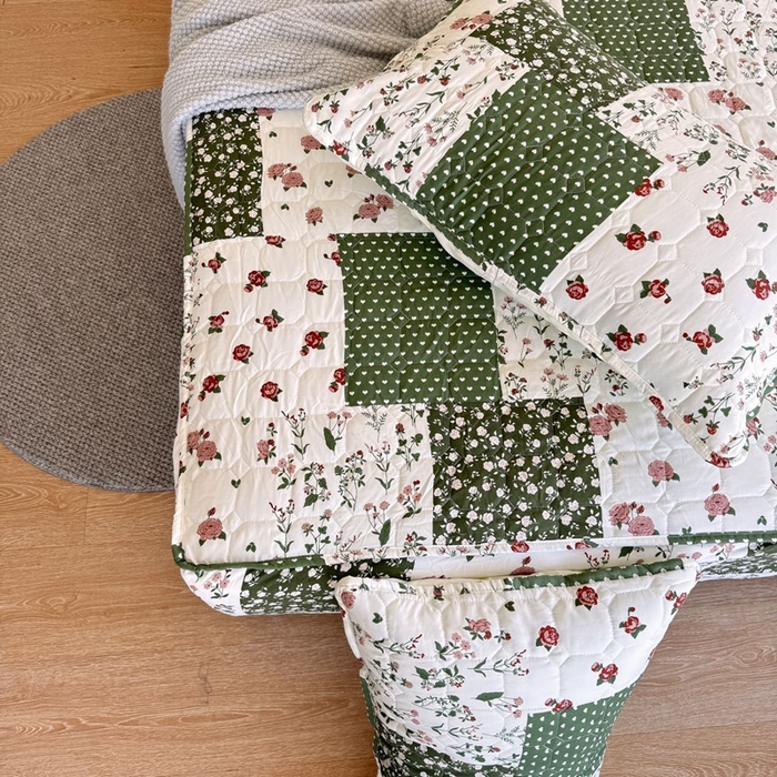 91家纺网 家纺一手货源 找家纺 兜米家居 2024新款云朵水洗纱夹棉单品床笠 拼图碎花