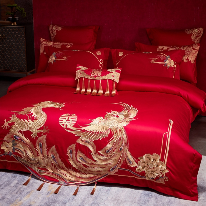 91家纺网 家纺一手货源 找家纺 宏羽纺家纺 2024新款13372纯棉婚庆套件系列 千禧婚嫁