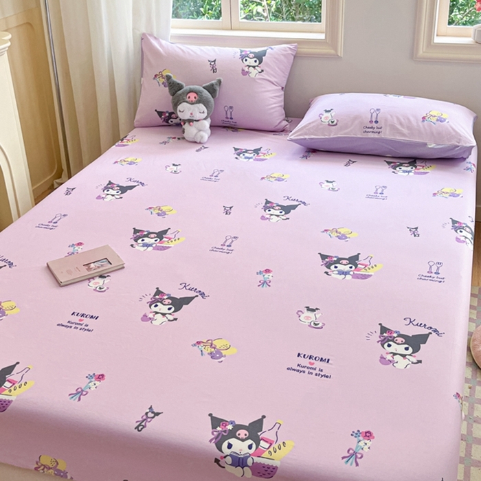 91家纺网 家纺一手货源 找家纺 博雅 2024新款三丽鸥卡通系列全棉印花床笠 派对库洛米