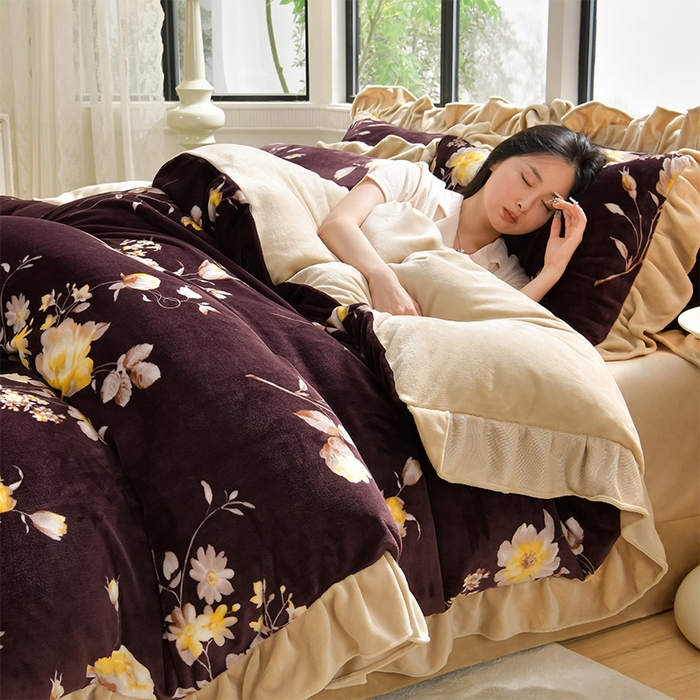 91家纺网 家纺一手货源 找家纺 妮恒美 2024新款韩版牛奶绒四件套 花韵