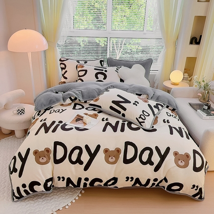 2024新款全棉加牛奶绒四件套单被套系列-四件套 字母熊