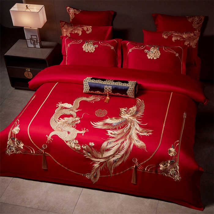 91家纺网 家纺一手货源 找家纺 宏羽纺家纺 2024新款13372纯棉婚庆套件系列 龙凤奇缘