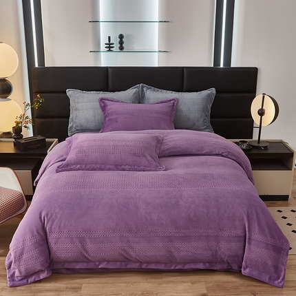 绣女坊 2024新款雕花绒-大麦四件套 大麦-紫色