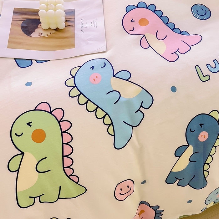 91家纺网 家纺一手货源 找家纺 2024新款全棉加牛奶绒四件套单被套系列-单被套 恐龙家族