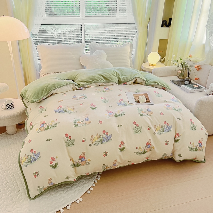 91家纺网 家纺一手货源 找家纺 2024新款全棉加牛奶绒四件套单被套系列-单被套 蘑菇屋