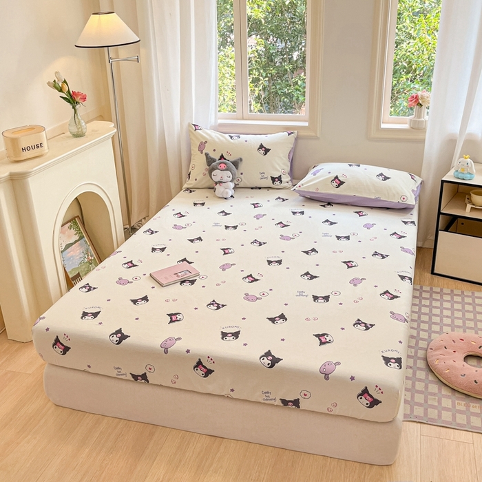 91家纺网 家纺一手货源 找家纺 博雅 2024新款三丽鸥卡通系列全棉印花床笠 星星库洛米