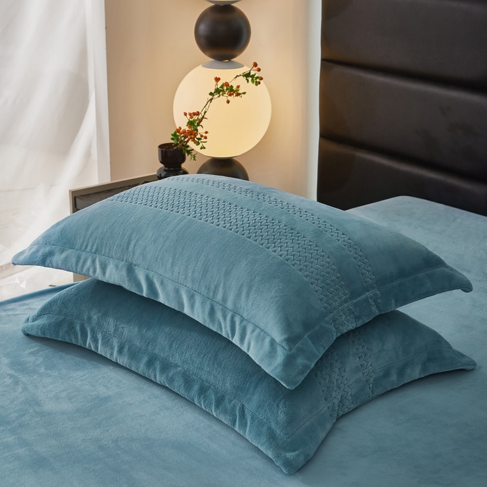 91家纺网 家纺一手货源 找家纺 绣女坊 2024新款雕花绒-大麦四件套 大麦-蓝灰