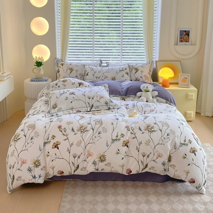 91家纺网 家纺一手货源 找家纺 星期三家纺 2024年8月新款铂金全棉13372四件套（加老板微信有会员价） 紫薇花